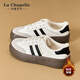 拉夏貝爾（La Chapelle）女鞋冬季德訓鞋厚底百搭板鞋加絨可選棉鞋子女 白黑-加絨款 38