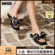 MIO米奧外穿涼拖鞋女2025夏季新款法式方頭蝴蝶結波點(diǎn)平底一字拖 黑/白色 38 (240mm)