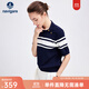 Navigare意大利小帆船斜襟翻領(lǐng)短袖T恤女士25夏季新款時(shí)尚通勤條紋POLO衫 海軍藍 XL
