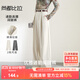 尚都比拉高腰顯瘦休閑褲女春秋氣質(zhì)高級感長(cháng)褲子寬松闊腿褲 杏白色 S 