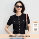 仿佛（FUUNNY FEELLN）商場(chǎng)同款FF||仿佛2024年春夏新款針織衫女開(kāi)衫薄款短袖設計感氣質(zhì) 黑色 XL (165) 92A