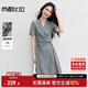 尚都比拉夏季西裝連衣裙女不規(guī)則下擺氣質(zhì)百褶裙收腰顯瘦中長款職場通勤裙