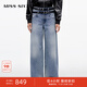 MISS SIXTY2025春季新款牛仔褲女配雙腰帶復古高腰梨形顯瘦直筒褲 中藍 L