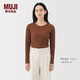 無(wú)印良品（MUJI）女式 萊賽爾混羅紋編織圓領(lǐng)長(cháng)袖T恤 上衣打底衫女款25年秋季 棕色 M (160/84A)