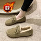 品牌斷碼特價(jià)毛毛鞋雪地靴女2025新款加絨保絨樂(lè )福鞋平底防滑毛鞋 卡其色 加絨 軟平底 37 標準碼現貨