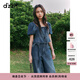 DZZIT地素短袖襯衫2025夏季新款方領泡泡袖牛仔小上衣女3J2RA021T 深藍色 S
