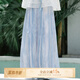 七月夕原創(chuàng  )漢服 風(fēng)物詩(shī) 漢元素無(wú)袖V領(lǐng)上衣搭藍色燈籠褲套裝女 燈籠褲 現貨 S