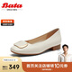 Bata羊皮軟底單鞋女2024春秋商場(chǎng)淺口單鞋AWV17AQ4 米白 35