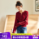 Olrain歐芮兒紅色毛衣開(kāi)衫女裝秋季高級感圓領(lǐng)親膚絨顯瘦針織衫女 酒紅色 M