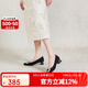 千百度（C.BANNER）絨面高跟鞋春夏款粗跟羊皮女鞋淺口晚晚鞋A23443620 黑色 37 