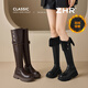 ZHR靴子女冬加絨過(guò)膝厚底長(cháng)筒靴增高顯瘦兩穿騎士馬丁靴MR02A黑色38