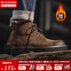 馬登工裝靴男士復古馬丁靴英倫風(fēng)高幫棕色皮鞋加絨休閑戶(hù)外沙漠靴子 黃棕色 42 (260mm)