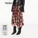 MO&Co.半身裙紅黑格蘇格蘭格紋不規(guī)則毛邊大裙擺附腰帶摩安珂 紅黑格色 S 160