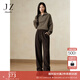 玖姿·安娜蔻基礎款舒適松緊系帶寬松直筒運動(dòng)休閑褲女2024冬款 深咖啡 S