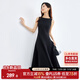 尚都比拉春季氣質(zhì)通勤設計解構線(xiàn)條收腰顯瘦圓領(lǐng)長(cháng)款連衣裙 黑色 M 