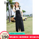 百圖betu女裝春夏新款背帶裙減齡設計感開(kāi)叉牛仔背帶裙女2403D10 深牛仔藍 M