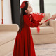 小咔衣濃兒童禮服公主裙小女孩主持人長(cháng)袖鋼琴演出服女童過(guò)年拜年服秋冬季 酒紅色3687長(cháng)款立領(lǐng) 150
