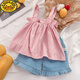 G.duck女童夏裝套裝女寶寶裙子夏季分體衣服一歲女童夏款童裝0-3歲小孩 粉吊帶+牛仔褲 90 建議身高80-85cm年齡2-3歲