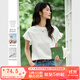 梵希蔓時(shí)尚貼花圓領(lǐng)短袖T恤女2025年夏季新款寬松荷葉袖純色上衣 A1550 云朵白 L