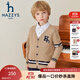 哈吉斯（HAZZYS）品牌童裝男童線衣秋新品彈力細膩V領簡約精致撞條開衫線衣 燕麥卡其 160