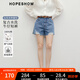 紅袖100%棉做舊毛邊牛仔褲2025夏季新款女裝破洞開叉A字顯瘦百搭短褲 牛仔藍071 L