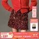 ELLE KIDS童裝  定制重工花朵珠片紅色半身裙女兒童節日氛圍感A字裙 炫彩紅 165 (M)