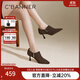 千百度【靜音系列】細高跟單鞋女款秋冬新款短靴踝靴 咖啡色 34