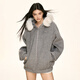 AAISUP美式學(xué)院風(fēng)連帽毛領(lǐng)衛衣女2025年秋冬加厚韓版寬松百搭顯瘦外套潮 灰色 S (80-100);15天內發(fā)貨