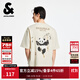 杰克·瓊斯（JACK&JONES）男裝25年棉質(zhì)涼感短袖T恤男士夏季潮流寬松卡通熊貓印花半袖t恤 A08云米色 寬松版，卡碼拍小 M 175
