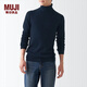 無(wú)印良品 MUJI 男式 羅紋 可水洗 高領(lǐng)毛衣 AAC10A2A 長(cháng)袖針織衫 藏青色 M