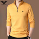 法萊阿瑪尼高端品牌長(cháng)袖T恤男士純棉秋冬季立領(lǐng)打底polo衫加絨加厚衛衣男裝 黃色 2XL 180建議150-170斤