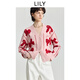 LILY2025冬新款女裝含莫代爾羊毛立體蝴蝶結寬松廓形針織開(kāi)衫短款 120淺粉 XL