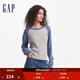 GAP女裝LOGO撞色插肩袖圓領(lǐng)毛衣寬松針織衫634840 灰藍拼接 M (165/84A)亞洲尺碼