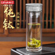 格亞（GEYA）純鈦玻璃杯男士茶杯大容量雙層水杯耐高溫泡茶杯水晶杯隔熱杯子 皓月銀 400ml禮盒裝