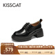 接吻貓KISSCAT【奧利奧】厚底增高樂(lè )福鞋新款真皮系帶小皮鞋學(xué)院風(fēng)單鞋 黑色 35