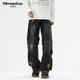MMOPTOP美式高街潮流繡花牛仔褲子男士秋冬季直筒牛仔褲M(mǎn)NZK39豹紋L