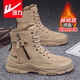 回力男鞋馬丁靴秋冬季百搭高幫戶(hù)外工裝鞋耐磨防水防滑登山鞋子騎行靴 卡其加絨【升級款】 43