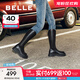百麗（Belle）周雨彤白鹿同款顯瘦小V靴長(cháng)筒靴女商場(chǎng)同款彈力靴A1V1DDG3 【明星同款】黑仙草-微光皮面 37 (235mm)