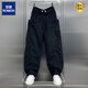 羅蒙（ROMON）秋冬新款燈芯絨休閑長(cháng)褲男士潮流寬松闊腿彎刀褲痞帥拼接哈倫褲男 黑色 4XL 200-220斤