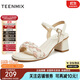 天美意涼鞋女鞋子商場(chǎng)同款粗跟百搭一字帶高跟鞋