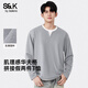 班尼路（Baleno）S&K系列長(cháng)袖t恤男秋季青少年休閑百搭純色上衣假兩件寬松衛衣