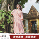兩三事梵高文藝迷霧芳影2025春季新款法式蕾絲拼接燈籠袖繡花連衣裙 橘粉 L