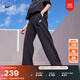 耐克女子中腰闊腿運動(dòng)褲冬季薄絨針織休閑刺繡柔軟NIKE FB2728 010黑/白 M