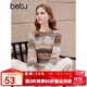 百圖betu女裝秋冬新款毛衣慵懶風(fēng)彩虹條紋圓領(lǐng)寬松毛衣女2310T41 綠色 L