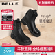 百麗（Belle）復古擦色時(shí)裝羊皮靴女2025冬新商場(chǎng)同款真皮粗跟短靴E5S1DDD5預售 黑色 37