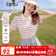 百圖betu女裝2025夏季新款T恤段染紗色織坑條條紋短袖t恤女2504T16 粉條紋 L