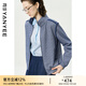 顏域格子薄款立領(lǐng)外套女2025秋裝新款通勤百搭短款氣質(zhì)寬松夾克女 藍格 S
