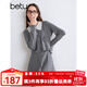百圖betu女裝秋季新款時(shí)尚套裝娃娃領(lǐng)上衣短裙兩件套女2409X05 灰色 L