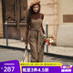 Olrain歐芮兒法式咖色無(wú)袖連衣裙女秋冬新款復古收腰吊帶裙子 咖色 L