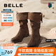 百麗（Belle）吳千語(yǔ)同款荒野來(lái)信西部靴女25新商場(chǎng)款絨面堆堆長(zhǎng)靴3QFC3DG5預(yù)售 深啡色 36